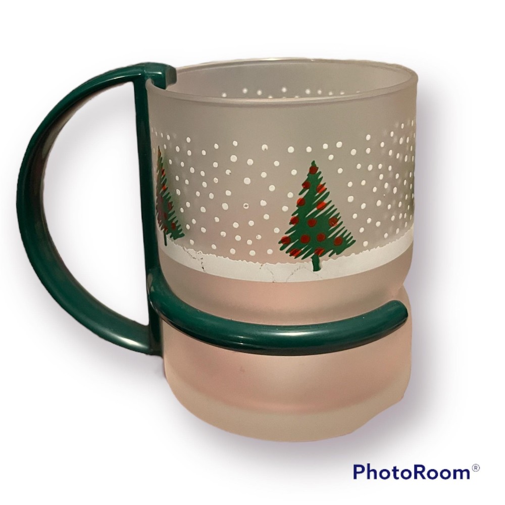 Inspiration Frosted Glass Mug Christmas Trees W/ Heat Resistant Removable Handle